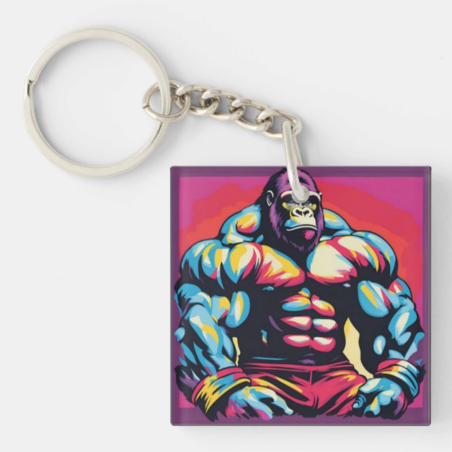 Porte-clefs Gorilla Bodybuilder Lifter Pop Art Dessin (Devant)