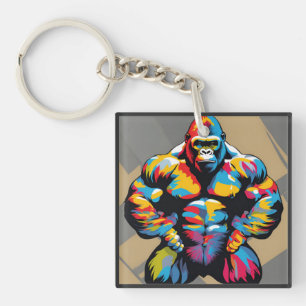 Porte-clefs Gorilla Bodybuilder Poids Lifter Pop Art Cartoon