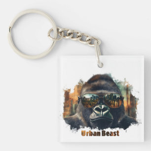 Porte-clefs Gorille Bête Urbaine avec Lunettes de Soleil