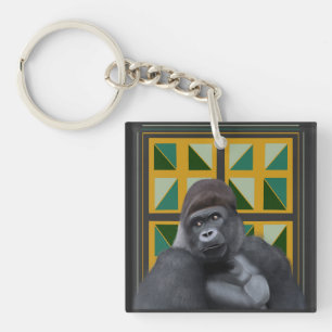 Porte-clefs Gorille de Silverback Jaune et vert géométrique