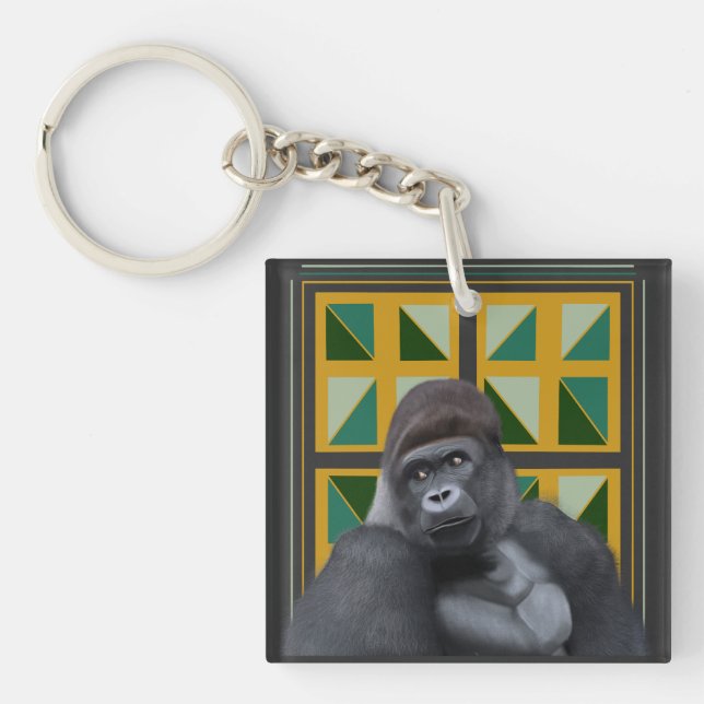 Porte-clefs Gorille de Silverback Jaune et vert géométrique (Devant)