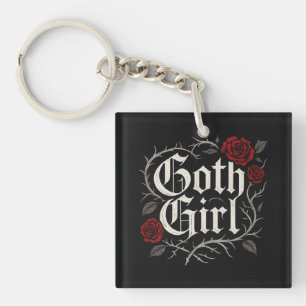 Porte-clefs Goth Girl Red Rose Thorns Typographie Floral Gothi