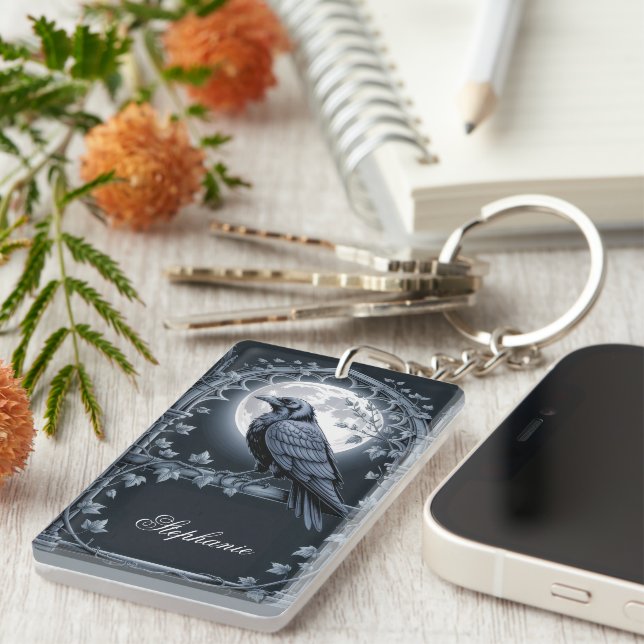 Porte-clefs Goth Raven Moon Keychain (Devant droit)
