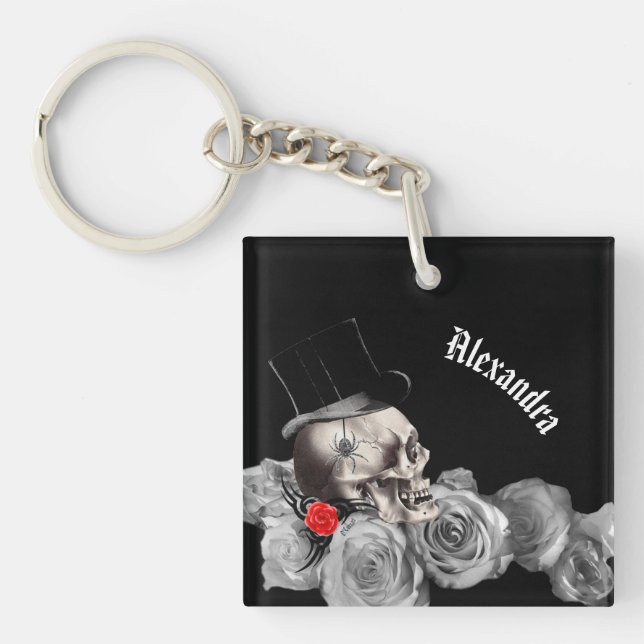 Porte-clefs Gothic Skull and Roses  (Devant)