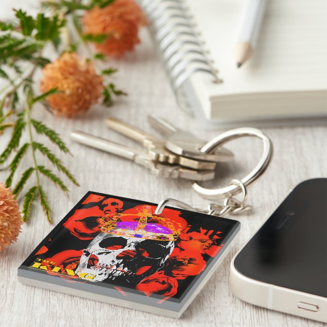 Porte-clefs Gothique Crâne Roses rouges (Devant Droit)