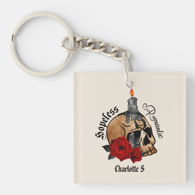 Porte-clefs Gothique Crâne sans espoir romantique (Devant)