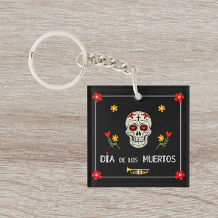 Porte-clefs Gothique noir Dia de los Muertos Sugar Skull Fleur