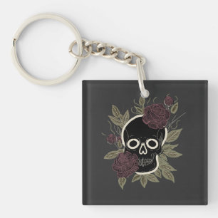 Porte-clefs Gothique personnalisé Crâne et Roses Art floral so