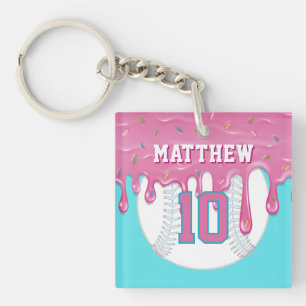Porte-clefs Goutte à Goutte de Baseball Rose & Bleu