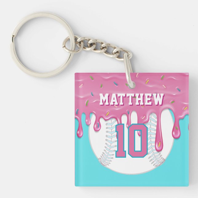 Porte-clefs Goutte à Goutte de Baseball Rose & Bleu (Devant)