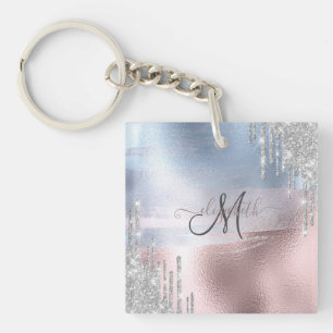 Porte-clefs Gouttes de paillettes argentées sur fond métallisé