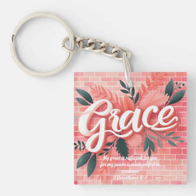 Porte-clefs Grace Bible Verse Rose Brick Floral (Devant)