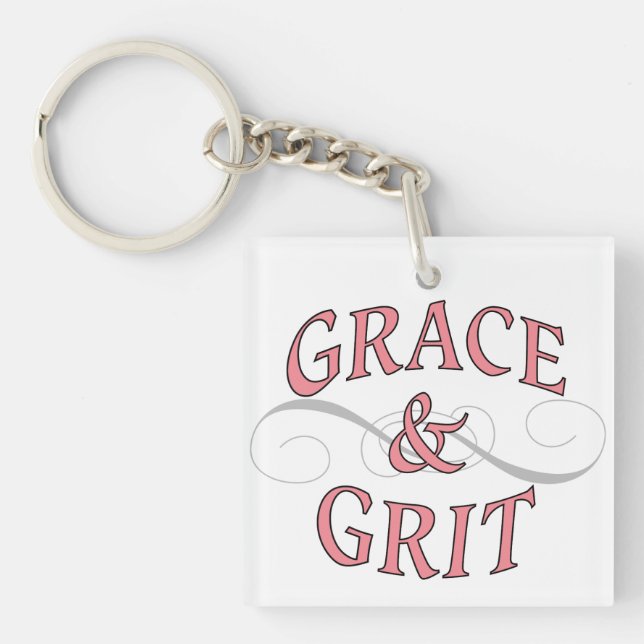 Porte-clefs Grace & Gris en rose et gris (Devant)