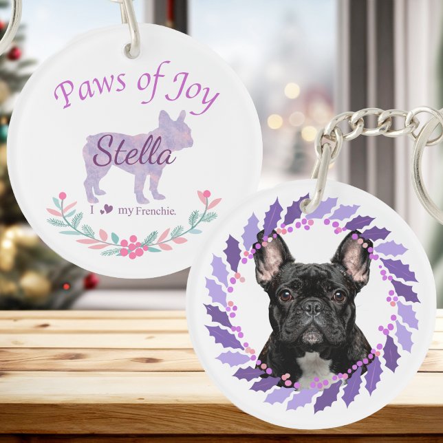 Porte-clefs Graceful Lavender French Bulldog | Personalized (Créateur téléchargé)