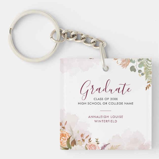 Porte-clefs Graduation élégante Floral Bloom Grad Party Custom (Devant)