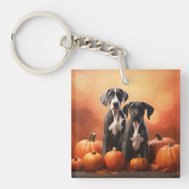 Porte-clefs Grand Chiot Danse Automne Délice Citrouille (Devant)