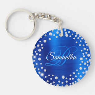 Porte-clefs Grand Confetti de diamant Royal Blue Foil Monogram