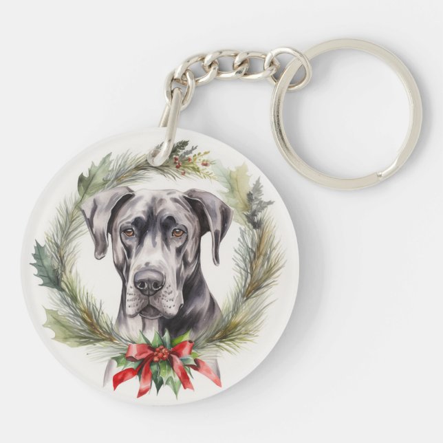 Porte-clefs Grand Dane Noël Wreath Festive Pup (Dos)