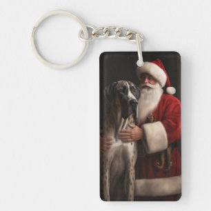 Porte-clefs Grand Danois avec le Père Noël Noël Festif