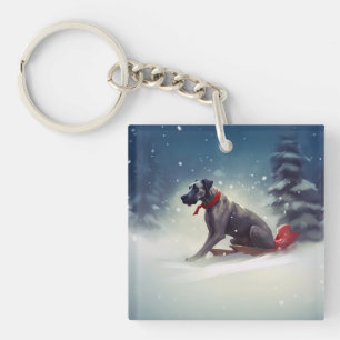Porte-clefs Grand Danois Noël neige hiver