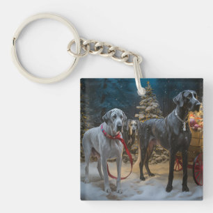 Porte-clefs Grand Danois Traîneau de Neige Décoration de Noël