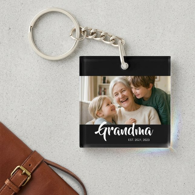 Porte-clefs Grand-mère a établi une photo de script moderne (Grandma Established Script Photo Keychain)