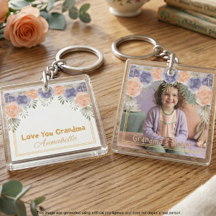 Porte-clefs Grand-mère Anniversaire Rose Fleur Sauvage Photo F
