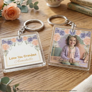 Porte-clefs Grand-mère Anniversaire Rose Fleur Sauvage Photo F