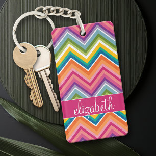 Porte-clefs Grand Motif coloré Chevron avec nom