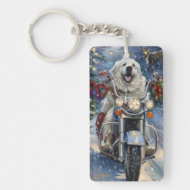 Porte-clefs Grand Pyrénées Chien équitation Moto Noël (Devant)