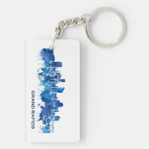 Porte-clefs Grand Rapids Michigan Skyline Blue