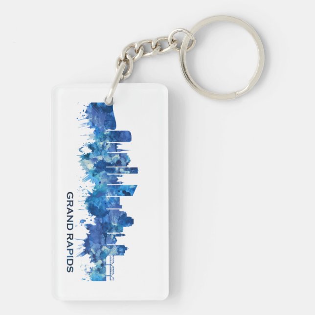 Porte-clefs Grand Rapids Michigan Skyline Blue (Dos)