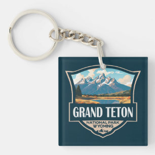 Porte-clefs Grand Teton National Park Illustration Retro