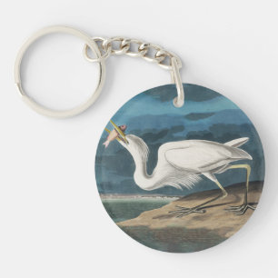 Porte-clefs Grande Aigrette d'Audubon : Oiseau côtier vintage