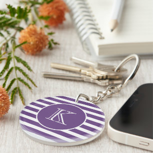 Porte-clefs Grandes violettes et blanches modernes avec Monogr
