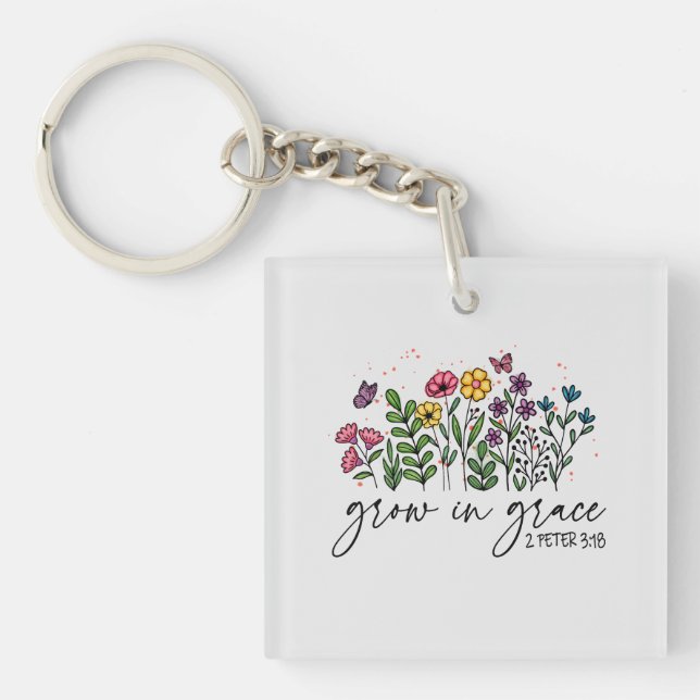 Porte-clefs Grandir en grâce - Floral Christian (Devant)