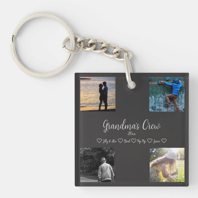 Porte-clefs Grandma's Crew Custom 4 Photo Grid (Devant)