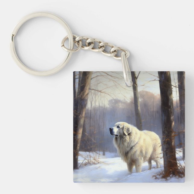 Porte-clefs Grands Pyrénées Qu'il neige Noël (Devant)