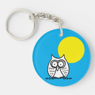 Porte-clefs Grands Yeux Chouette de Dessin Animé Drôle & Lune