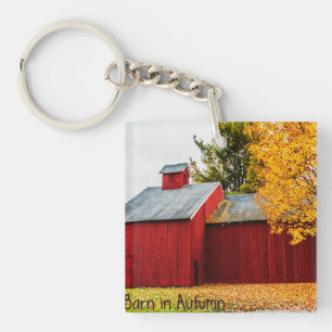 Porte-clefs Grange rouge sur Porte - clé acrylique d'automne