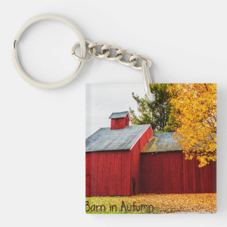 Porte-clefs Grange rouge sur Porte - clé acrylique d'automne