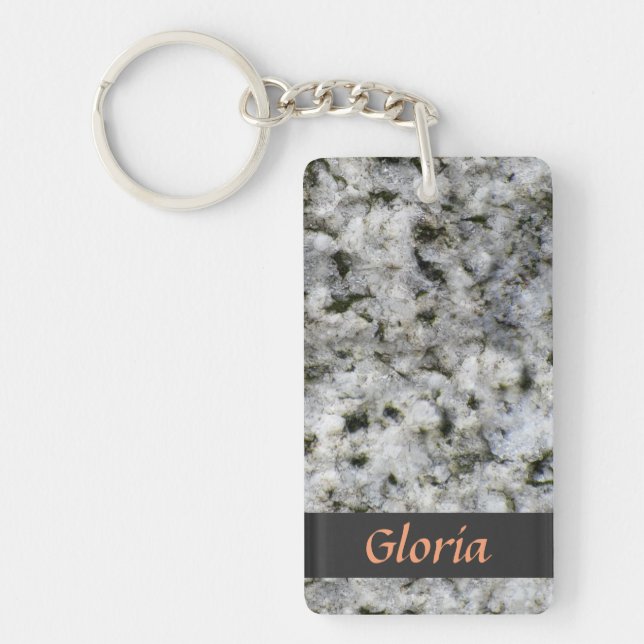 Porte-clefs Granit Rock blanc avec un nom (Devant)