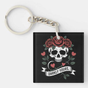 Porte-clefs Graphique Darkly Yours : Crâne gothique avec roses