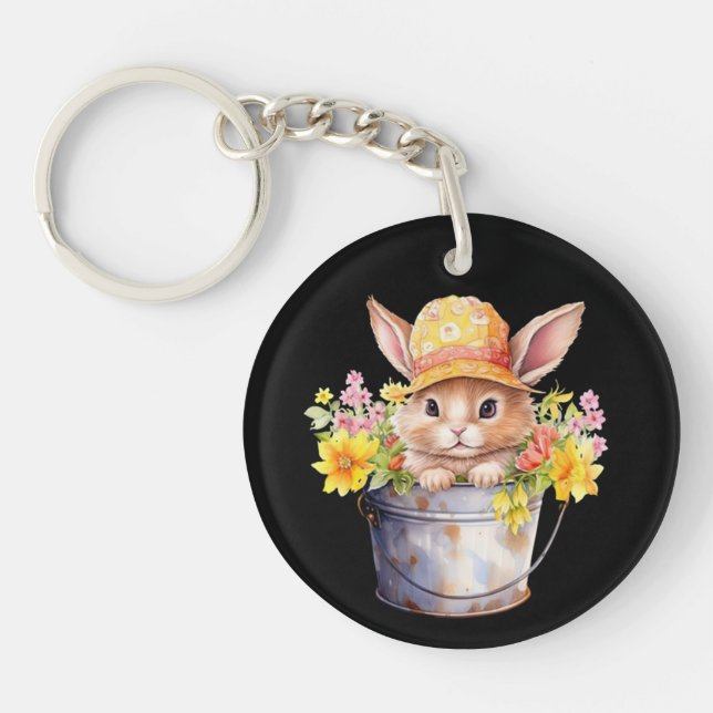Porte-clefs Graphique de lapin pour filles Floral Printemps He (Devant)