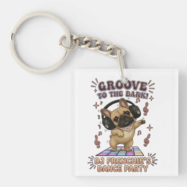 Porte-clefs Graphisme de soirée dansante Retro DJ Frenchie (Devant)
