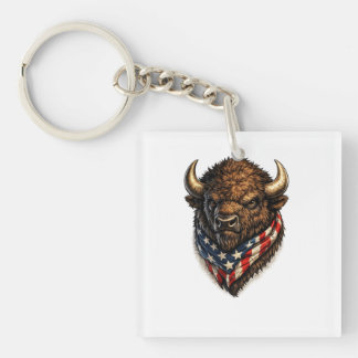 Porte-clefs Graphisme de tête de buffle patriote américain