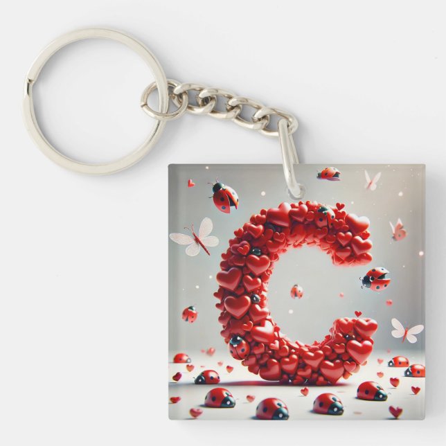 Porte-clefs Grappe de cœurs créatifs de la lettre C (Devant)