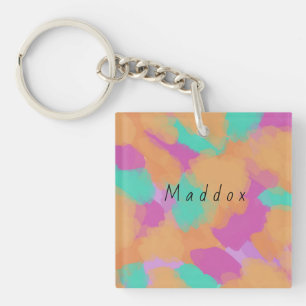 Porte-clefs Gras coloré Artiste moderne Motif + Nom personnali