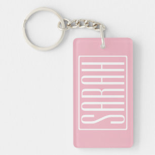 Porte-clefs Gras & Moderne votre nom ou mot Blanc sur rose
