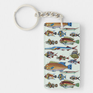 Porte-clefs Gravure d'histoire naturelle de poissons exotiques